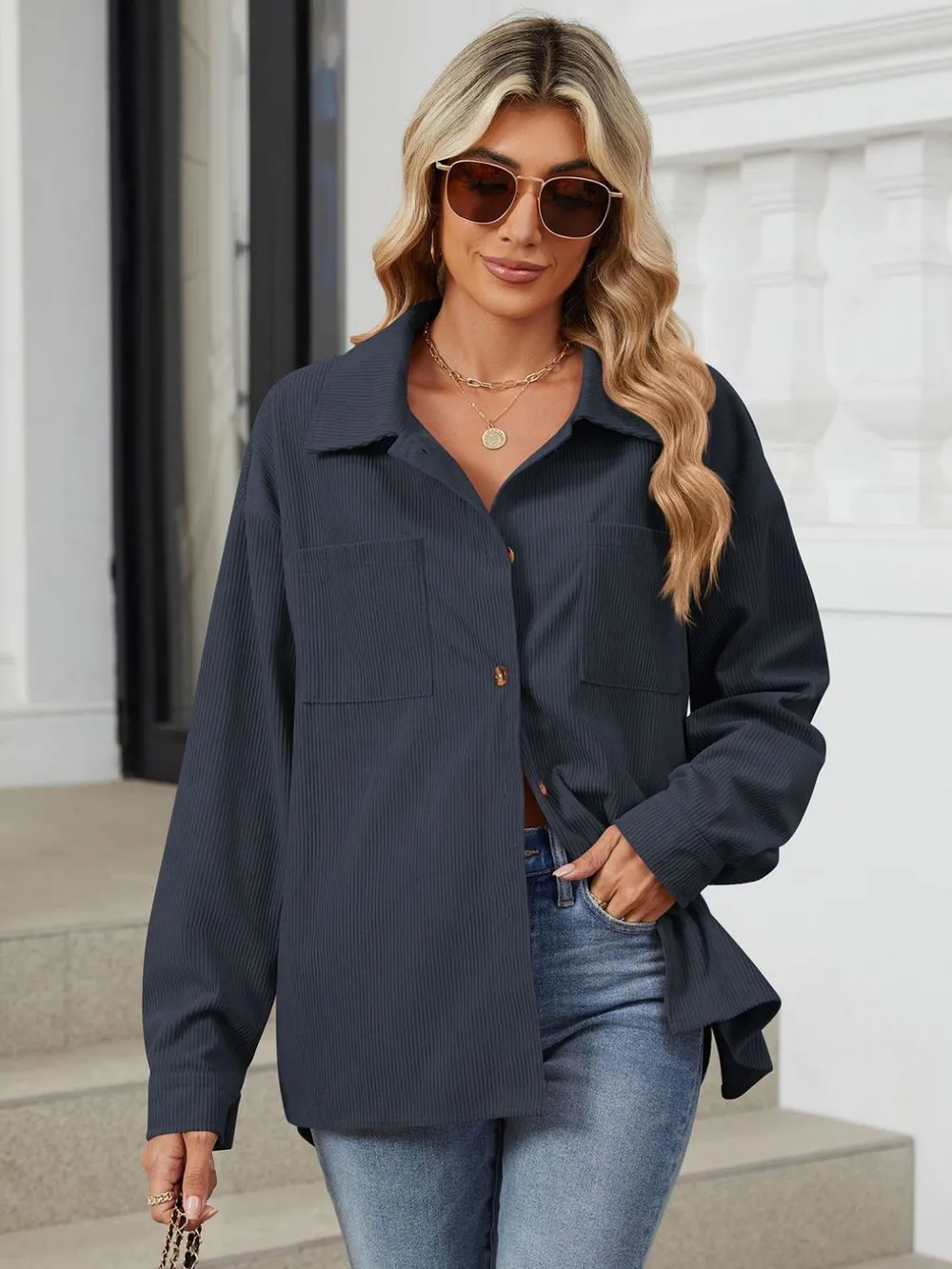 Button Up Long Sleeve Shirt with Breast Pockets, image 14