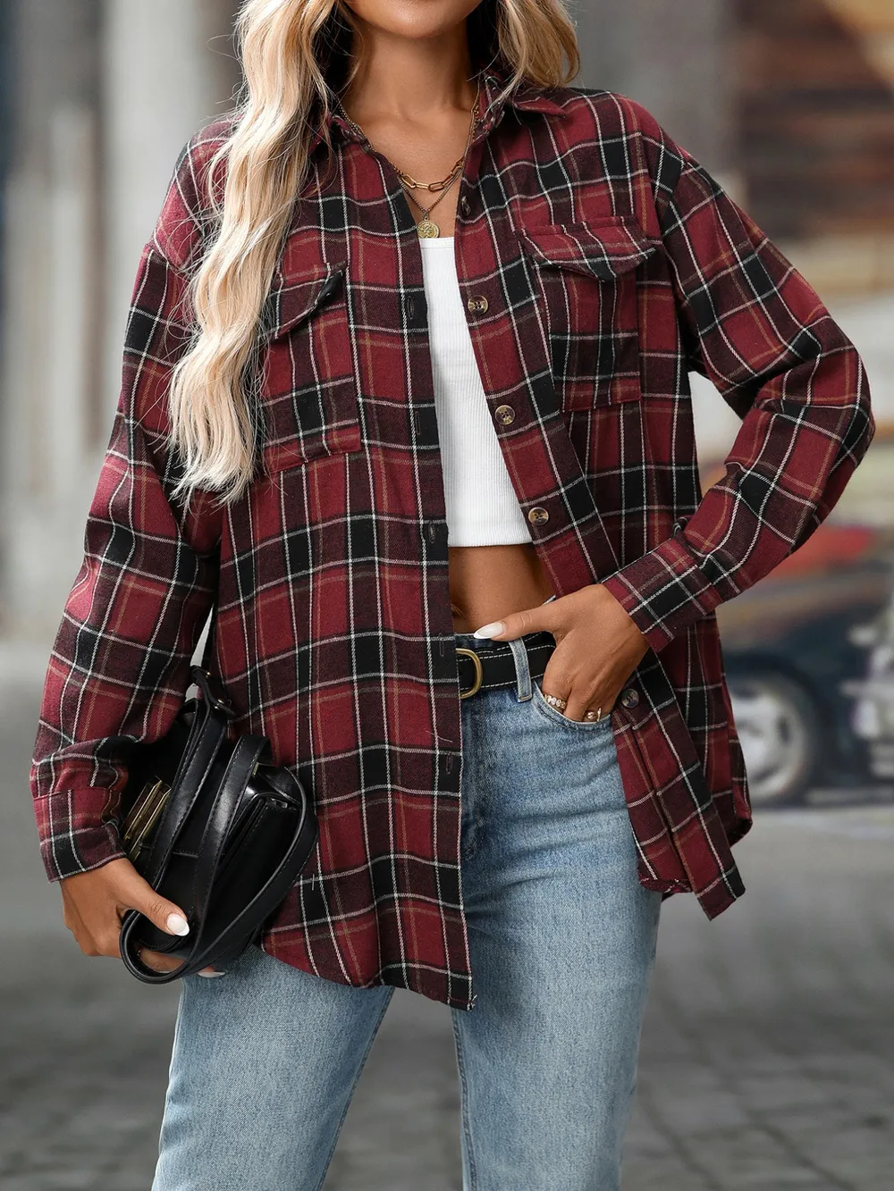 Plaid Button-Down Oversized Shirt, image 28