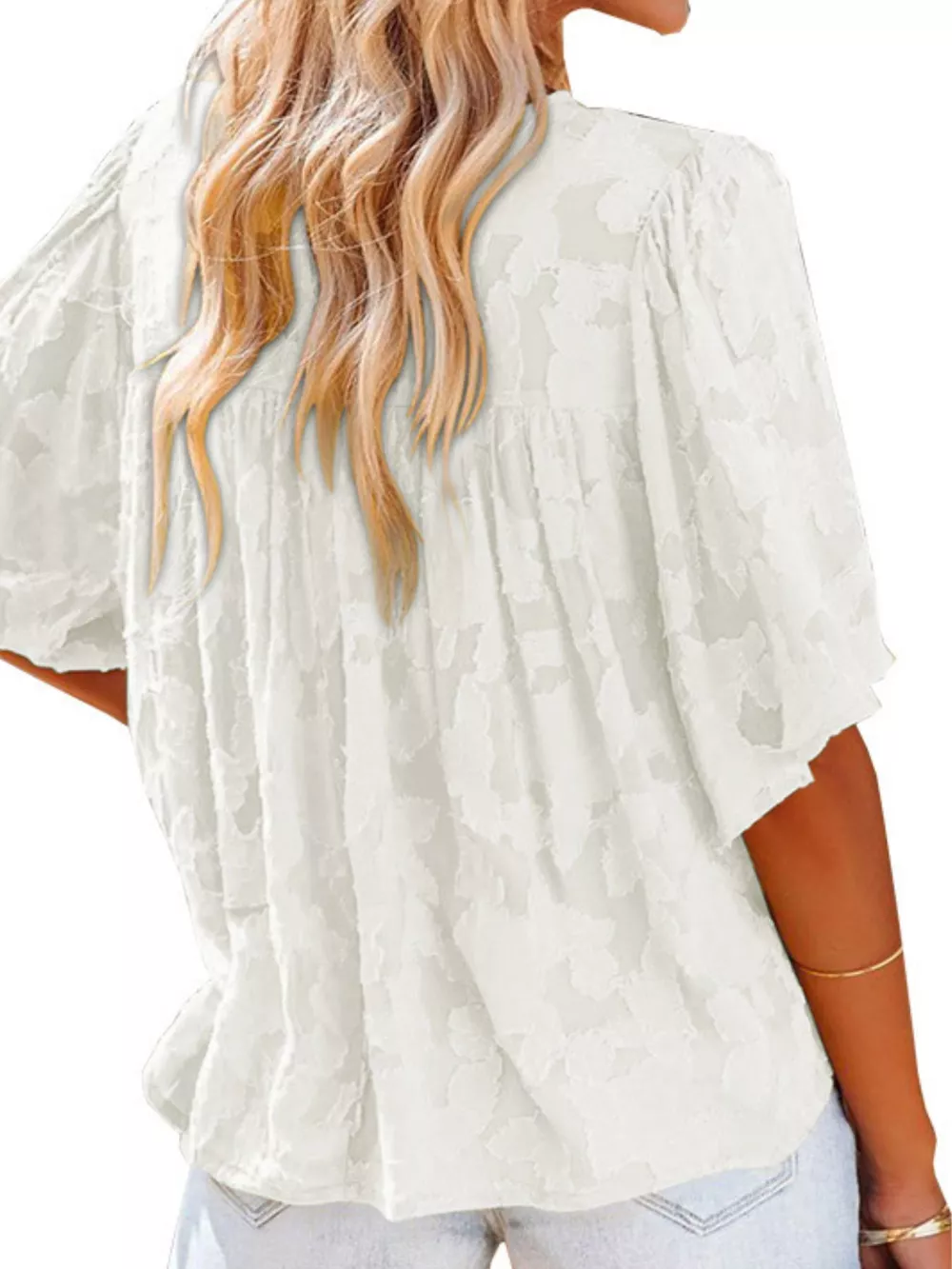 Full Size Textured V-Neck Button-Down Shirt Plus Size, image 7