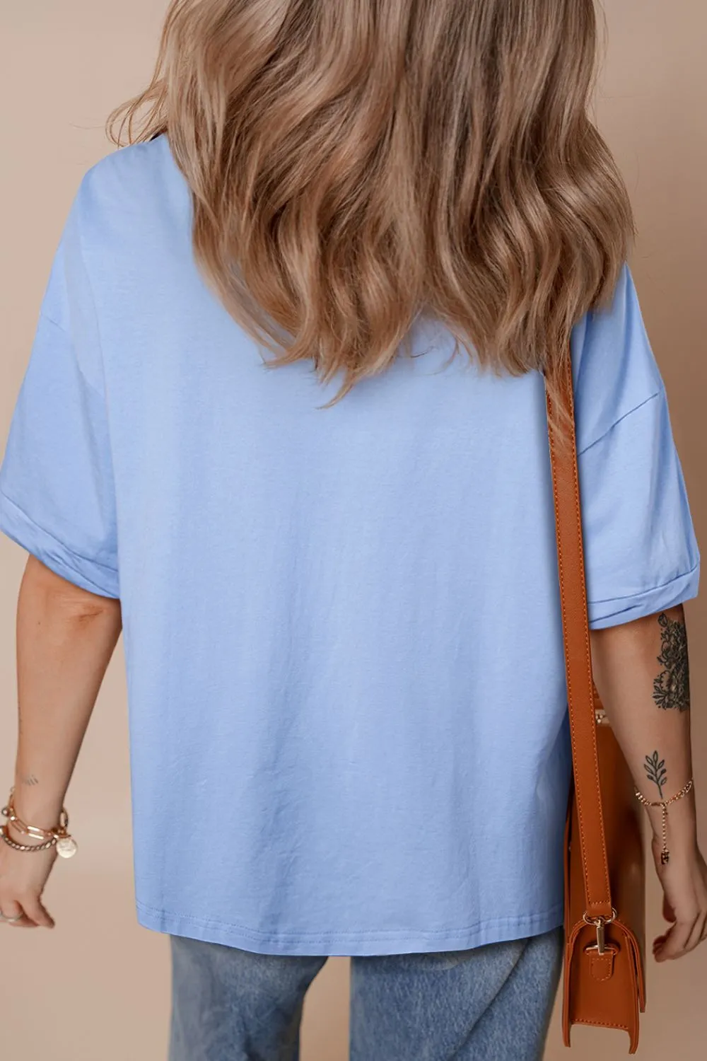 Loose Half Sleeve Hi Low Hem T Shirt, image 21