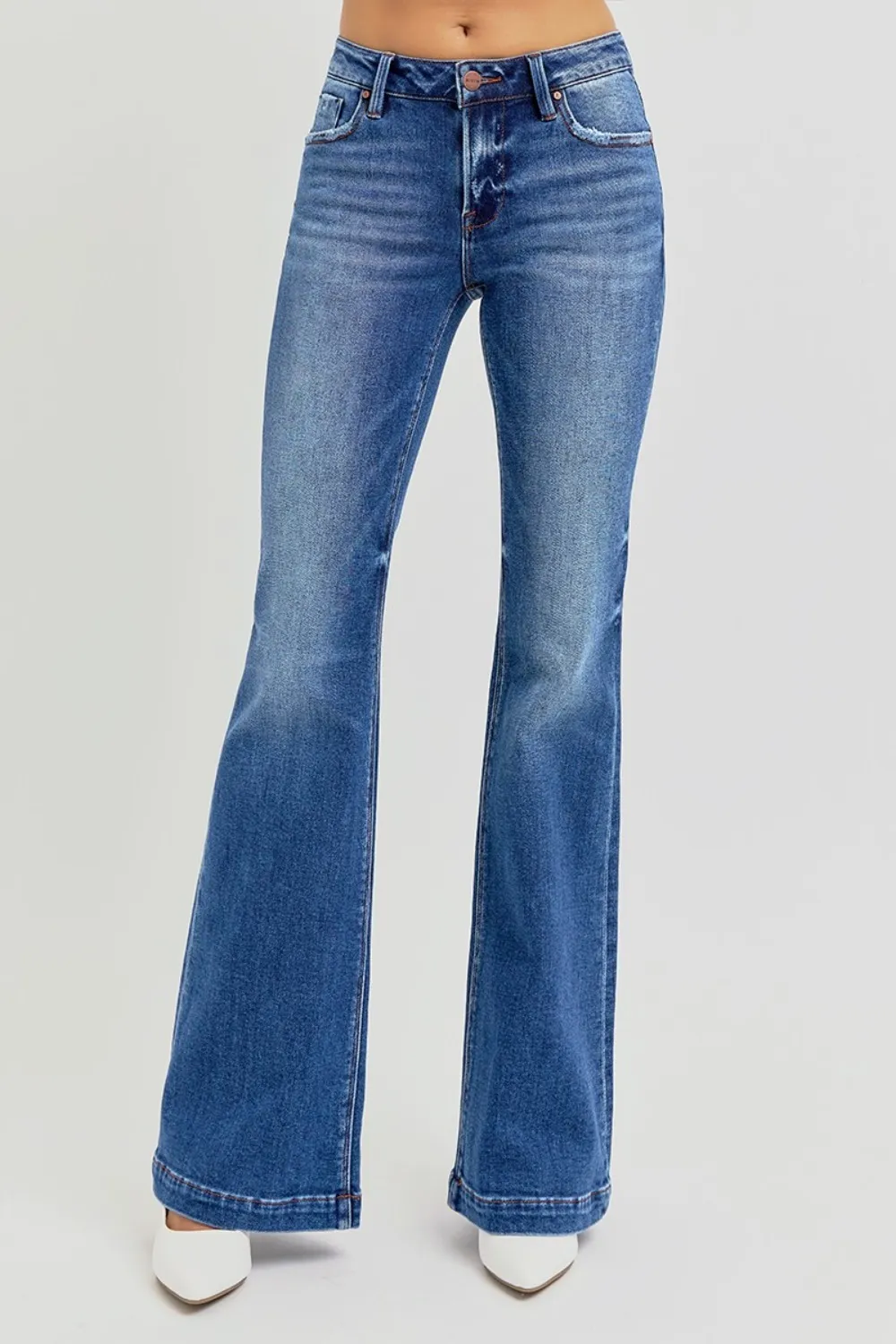 Full Size Low Rise Flare Jeans with Pockets, image 3