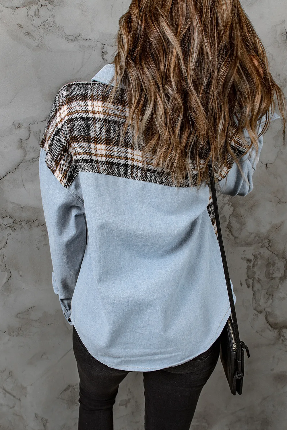 Plaid Pocketed Button Up Denim Jacket, image 14