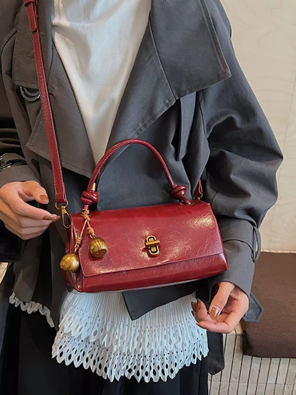Chic PU Leather Crossbody Bag with Gold Accents