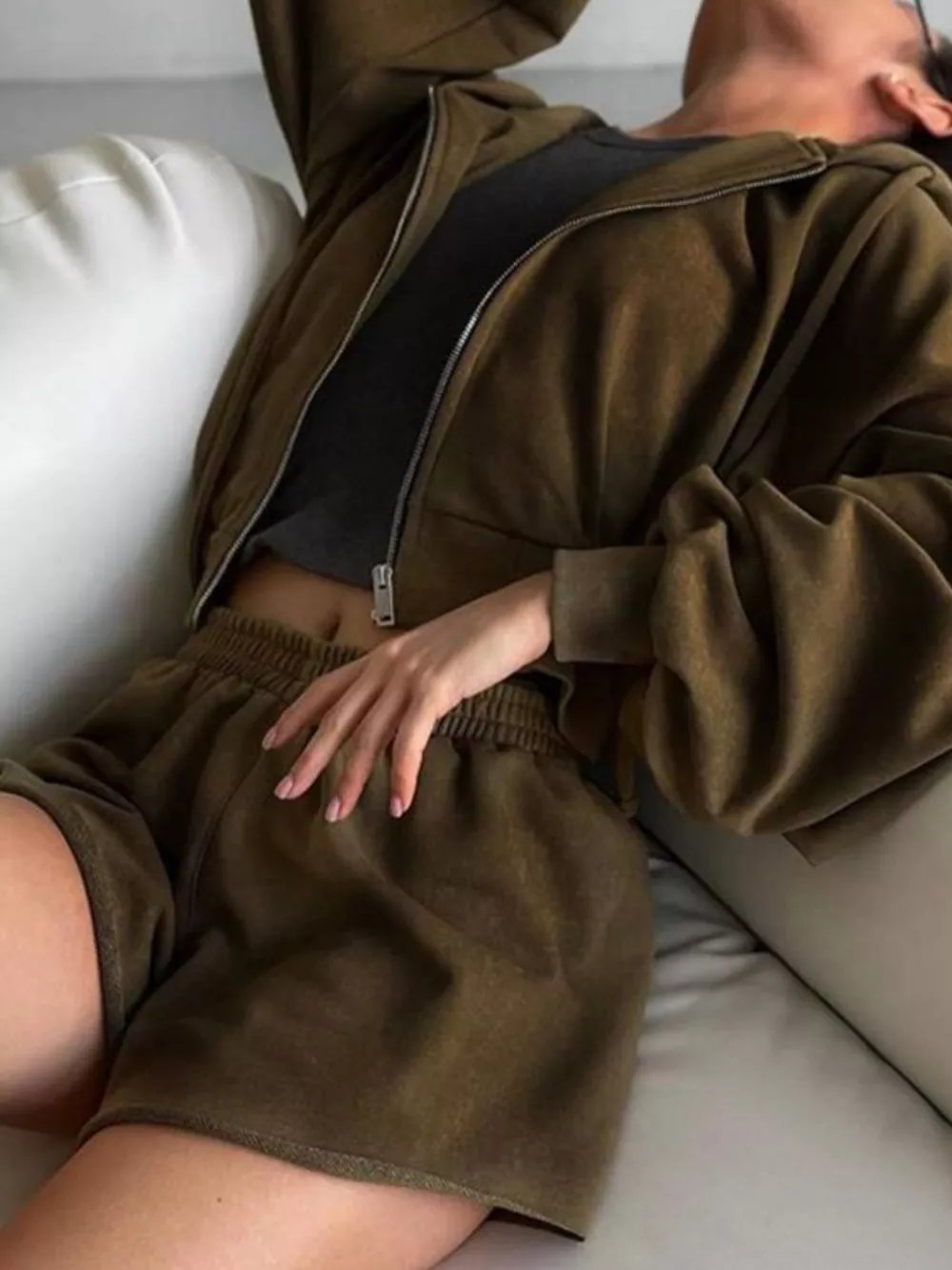 Zip Up Long Sleeve Outerwear and Shorts Set, image 27