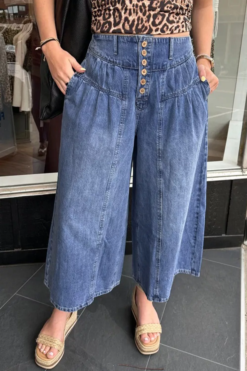 High-Waisted Wide Leg Button-Fly Jeans, image 3