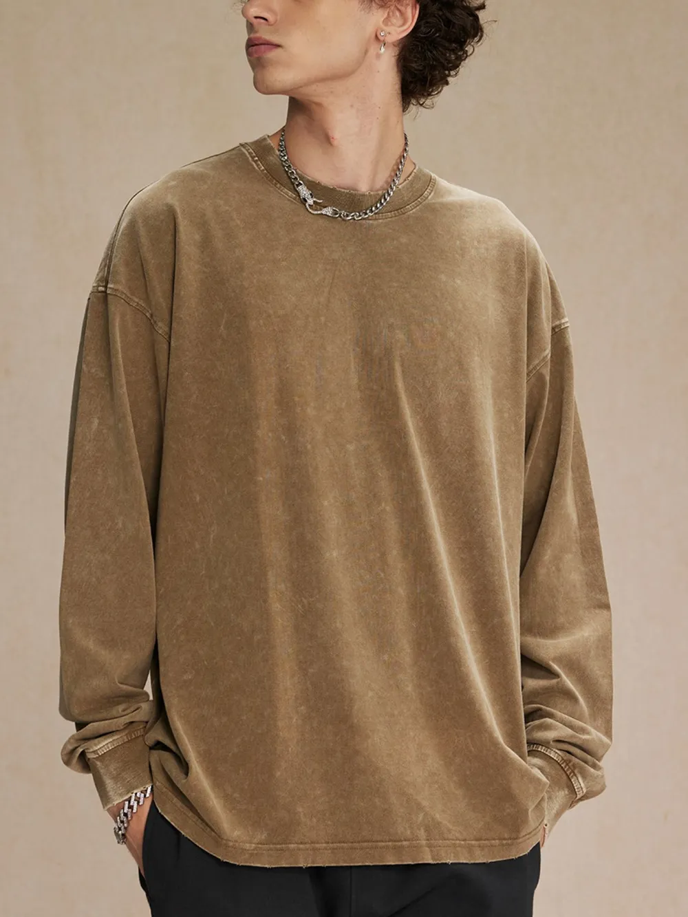 Men's Oversized Washed Round Neck T-Shirt, image 10