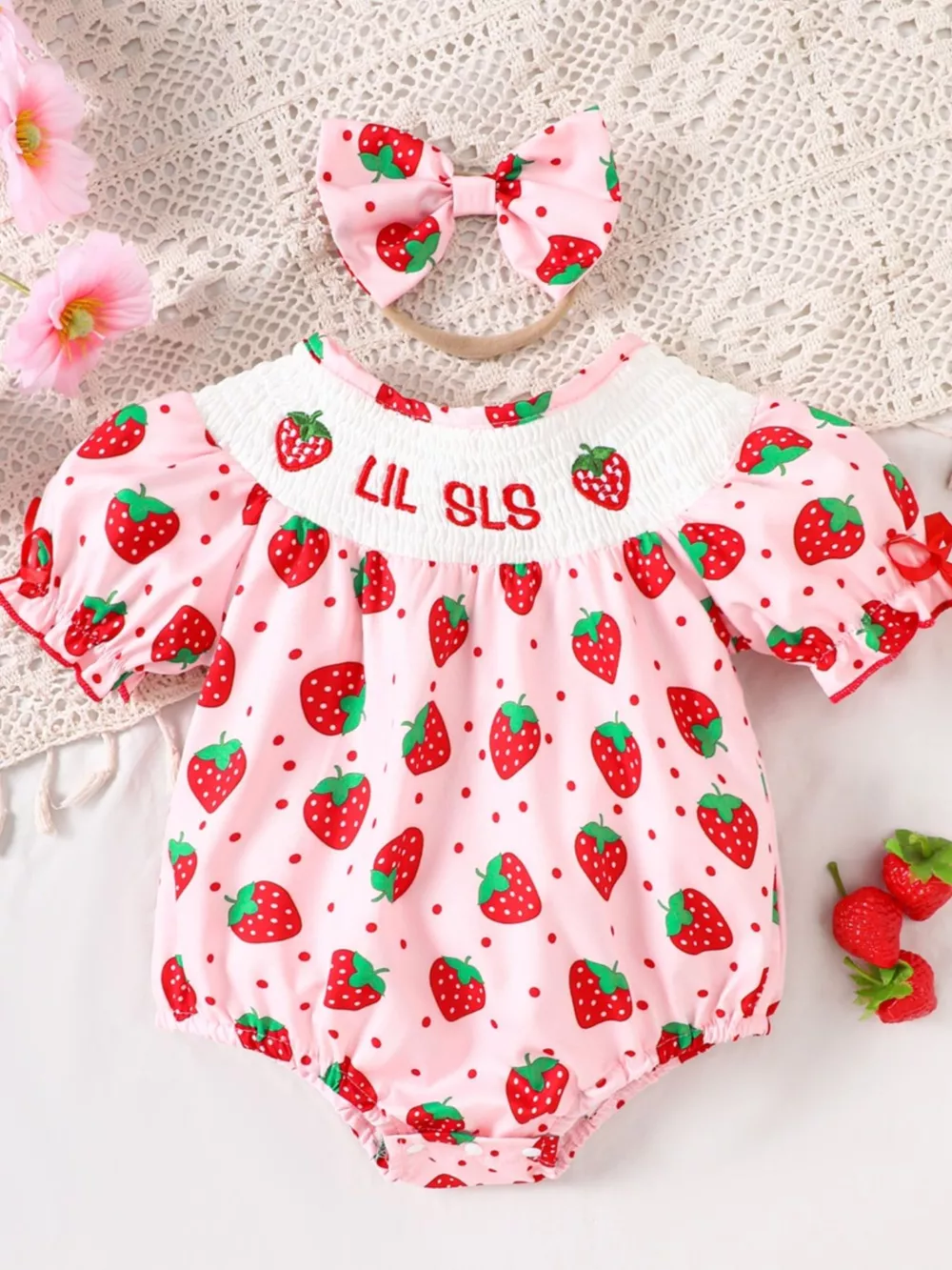 Children's Printed Smocked One-Piece with Headband