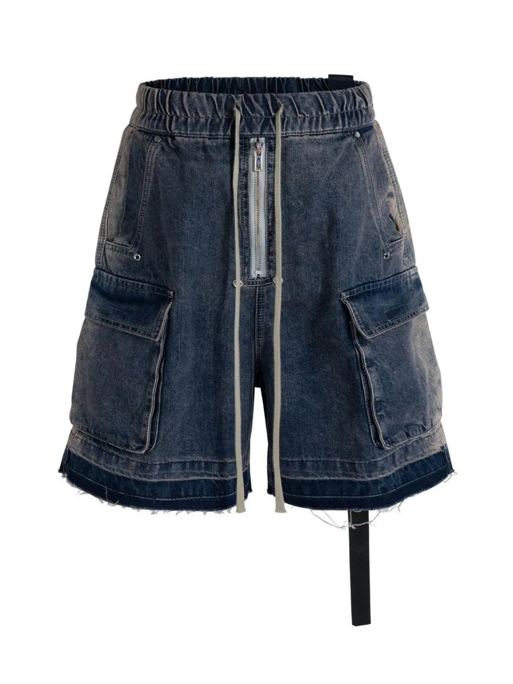 Men's Drawstring Cargo Denim Shorts with Zipper Detail, image 2