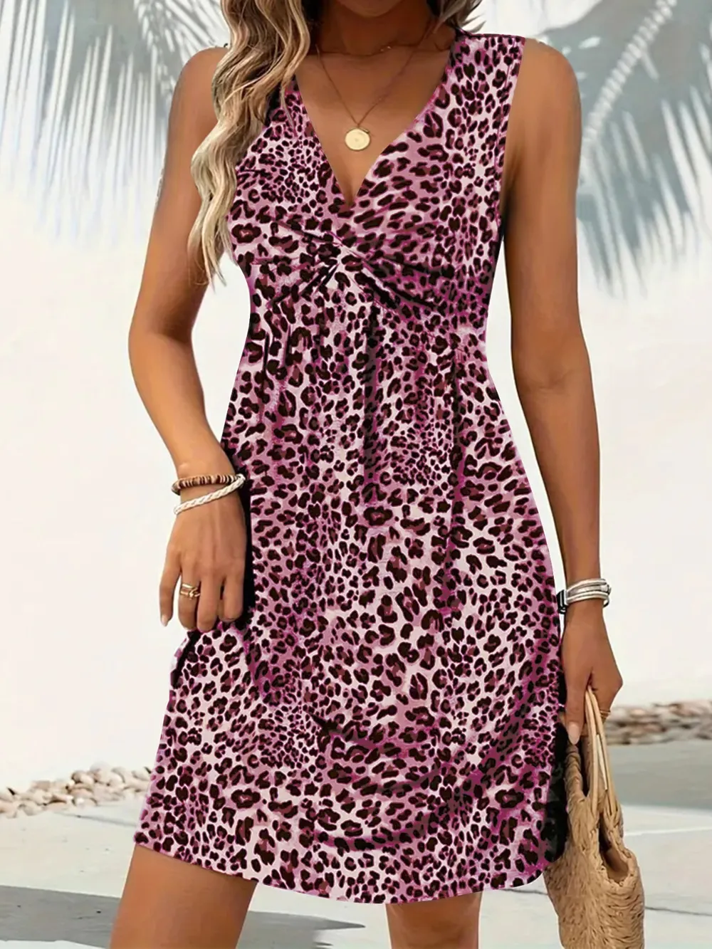 Leopard V-Neck Sleeveless Mini Dress, image 9