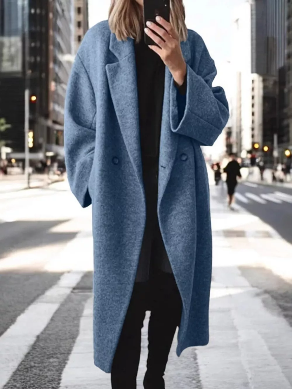 Full Size Lapel Collar Wool Blend Longline Coat Plus Size, image 8