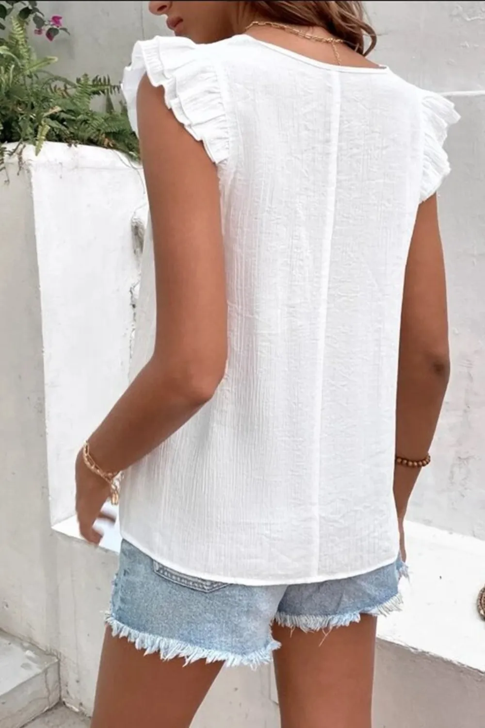Full Size Ruffled V-Neck Cap Sleeve Blouse, image 3
