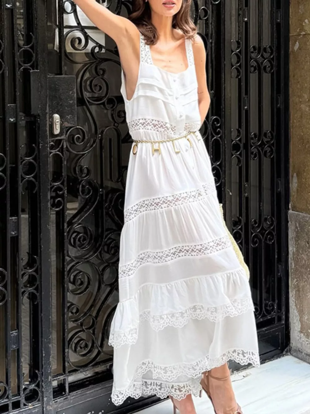 Lace Detail Wide Strap Dress, image 8