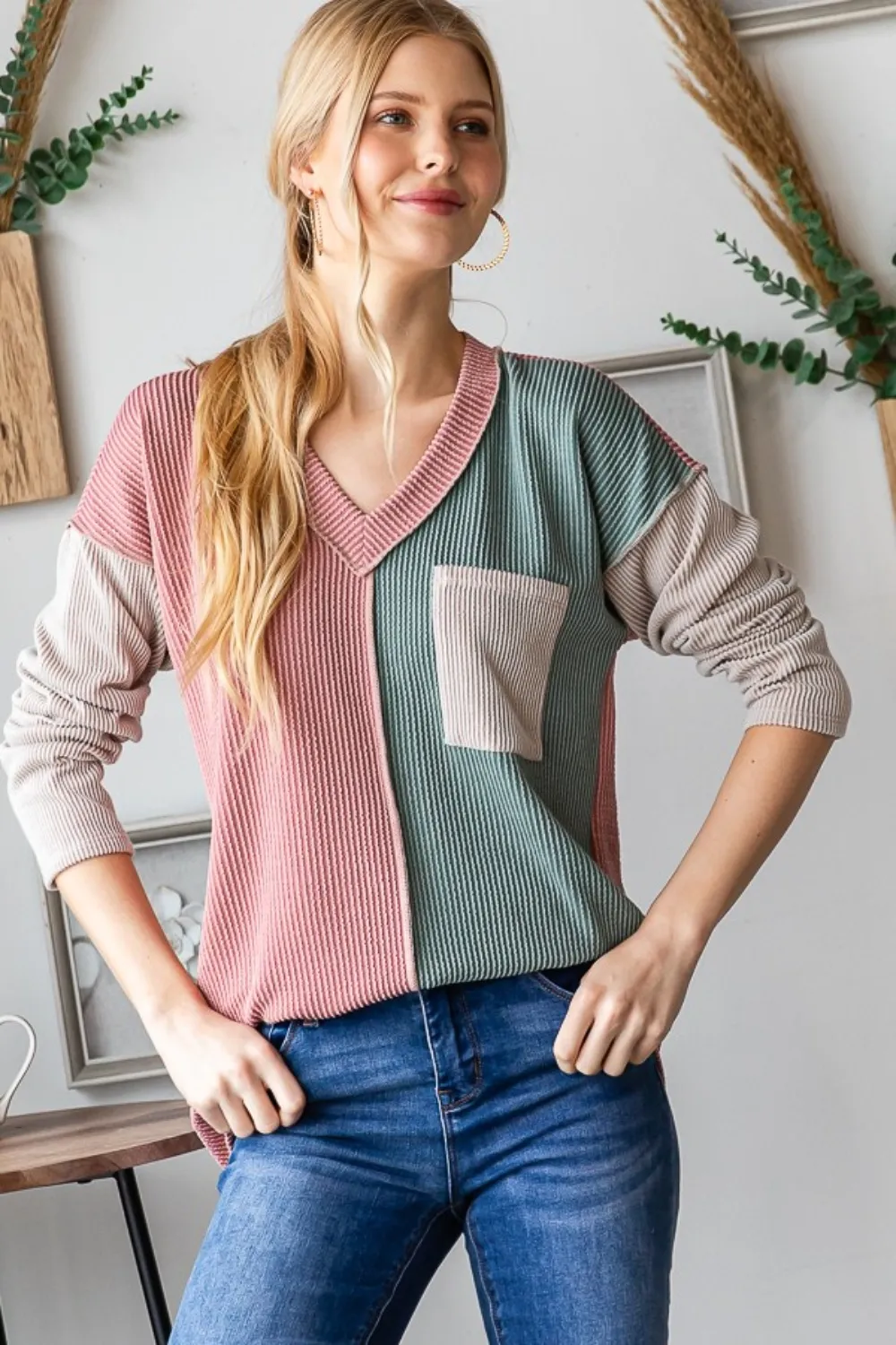 Color Block Exposed Seam Ribbed T-Shirt, image 4