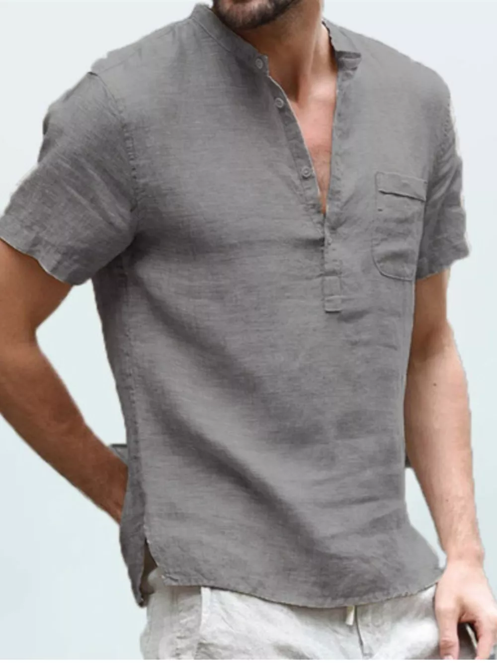 Men's Full Size Casual Solid Color Button Detail Shirt Plus Size, image 3