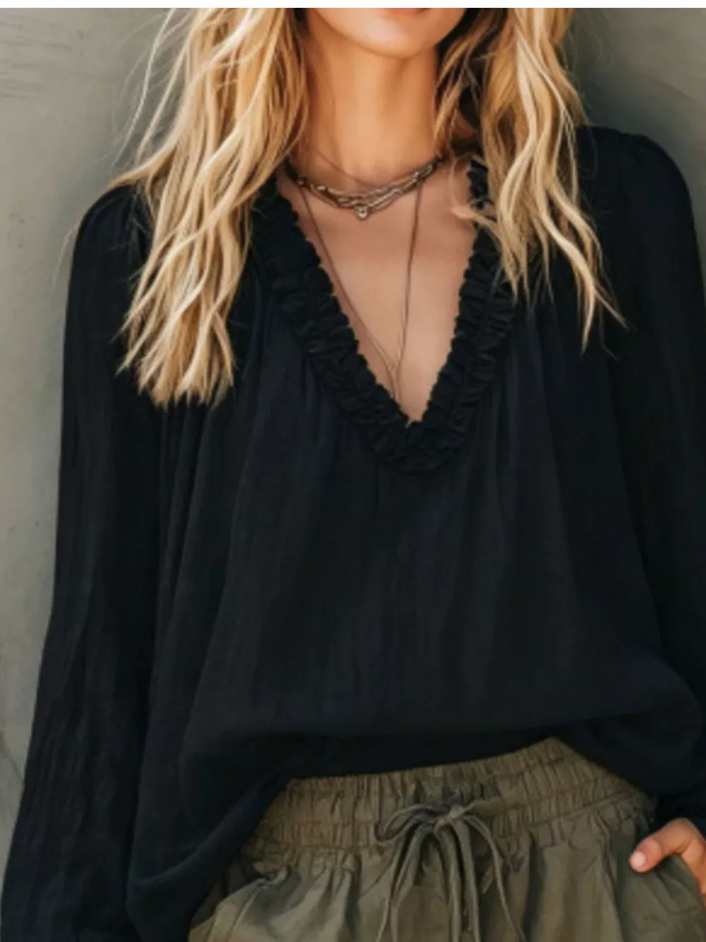 Frill V-Neck Long Sleeve Blouse, image 9