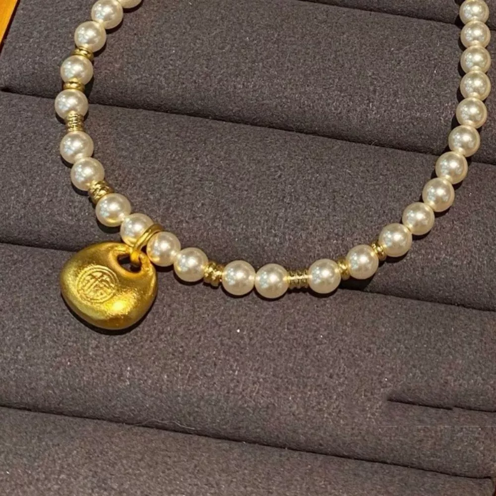 Pearl Necklace with Golden Pendant, image 4