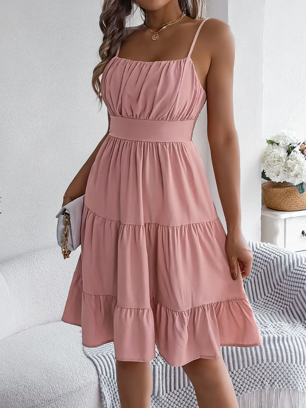 Smocked Back Tiered Cami Dress, image 12