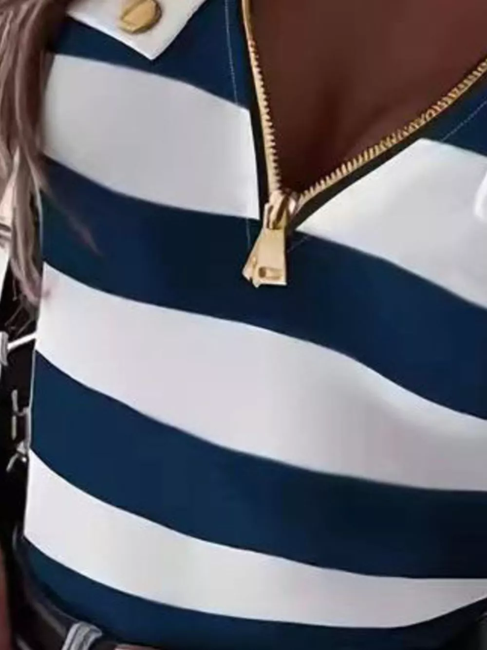 Striped Zipper Front Short Sleeve T-Shirt, image 10