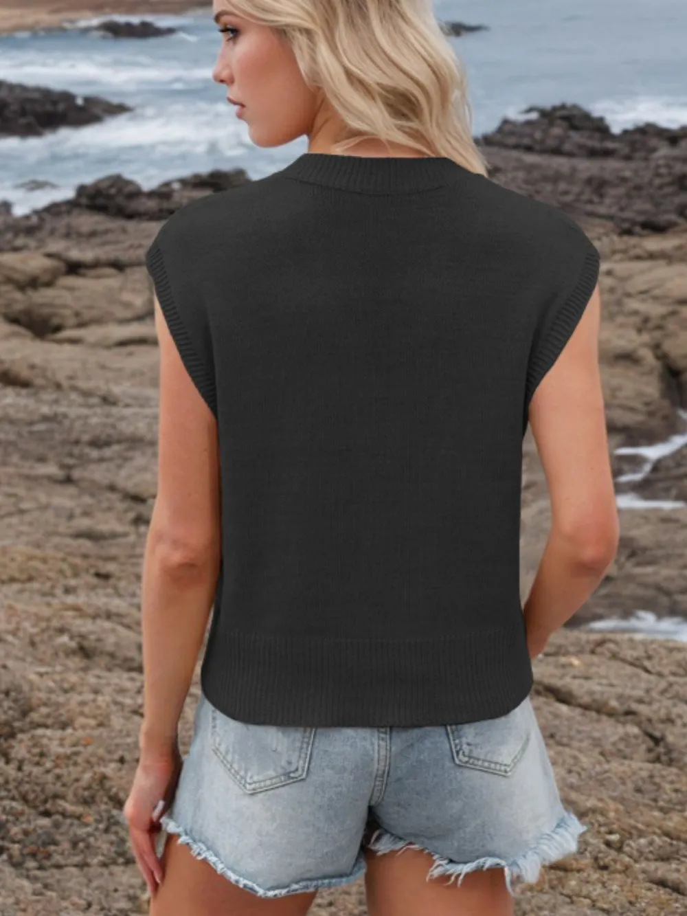 Ribbed Hem V-Neck Sweater Vest, image 12