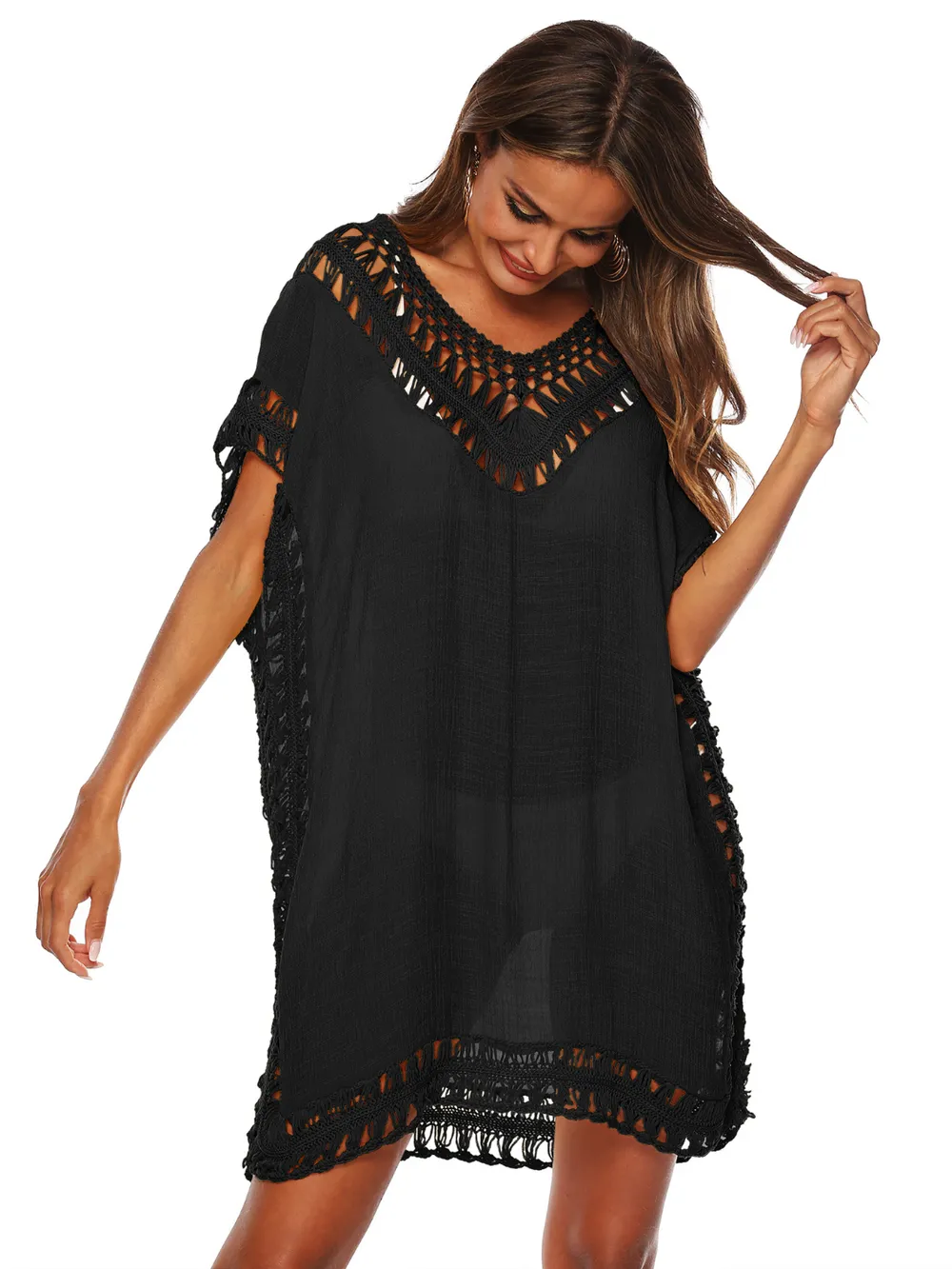 Bohemian Crochet Trim Beach Cover Up Dress