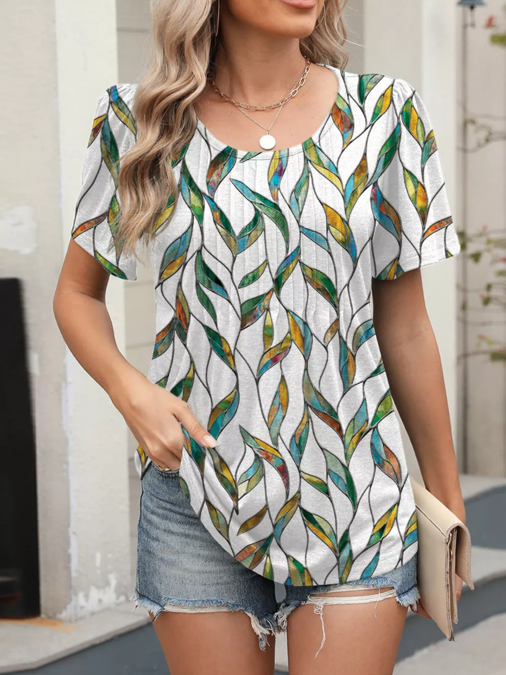 Floral Print Short Sleeve Blouse, image 15