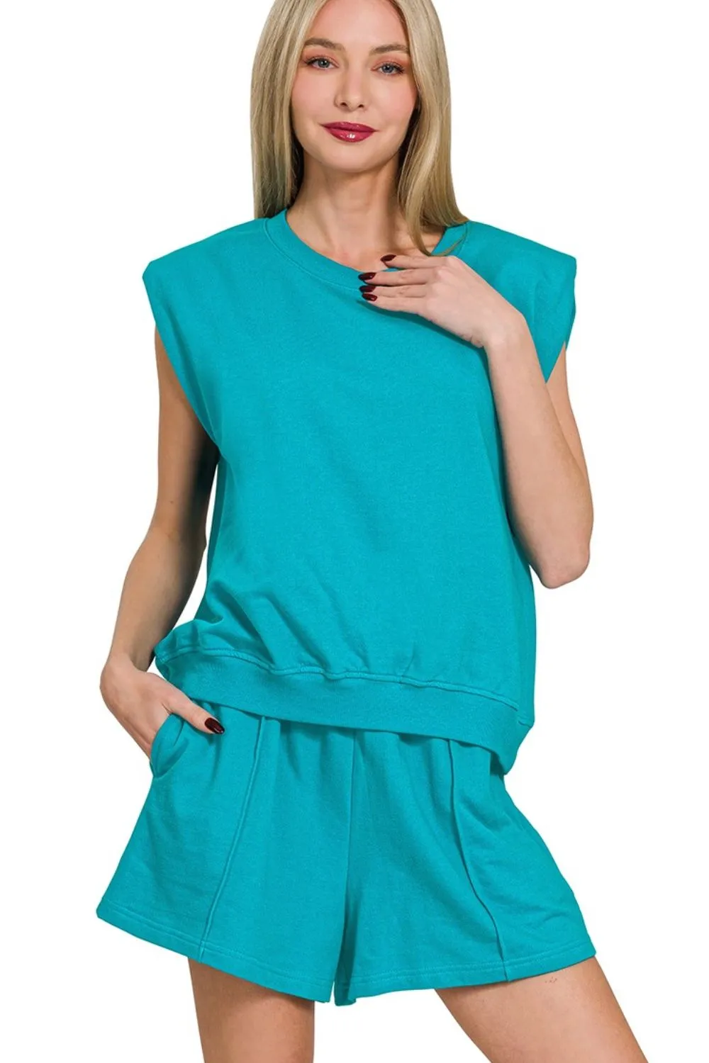 French Terry Sleeveless Top & Shorts Set, image 2