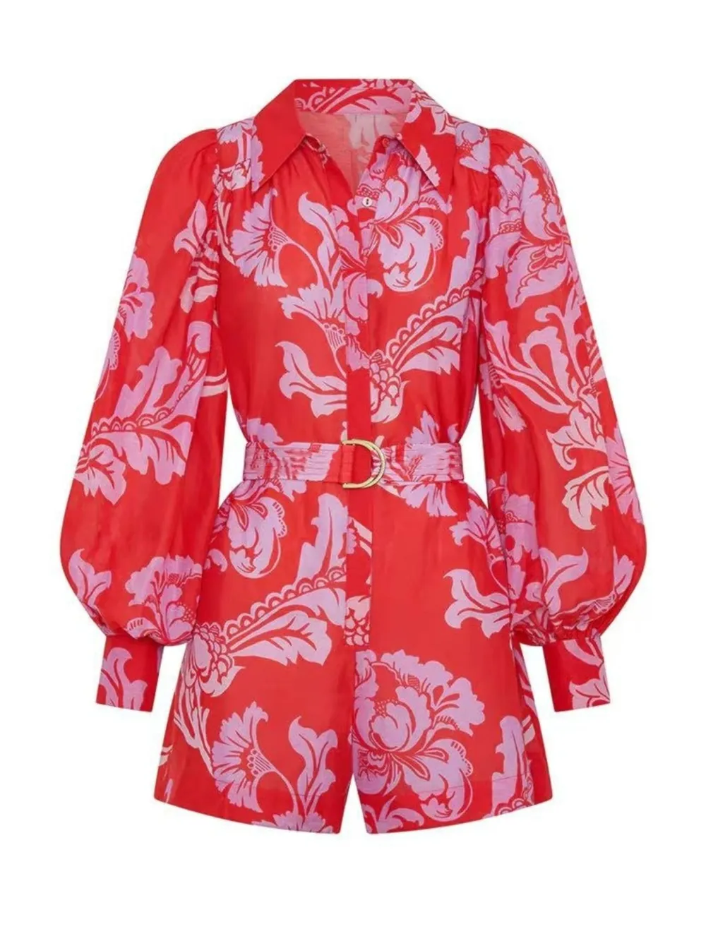 Printed Long Sleeve Belted Romper, image 5