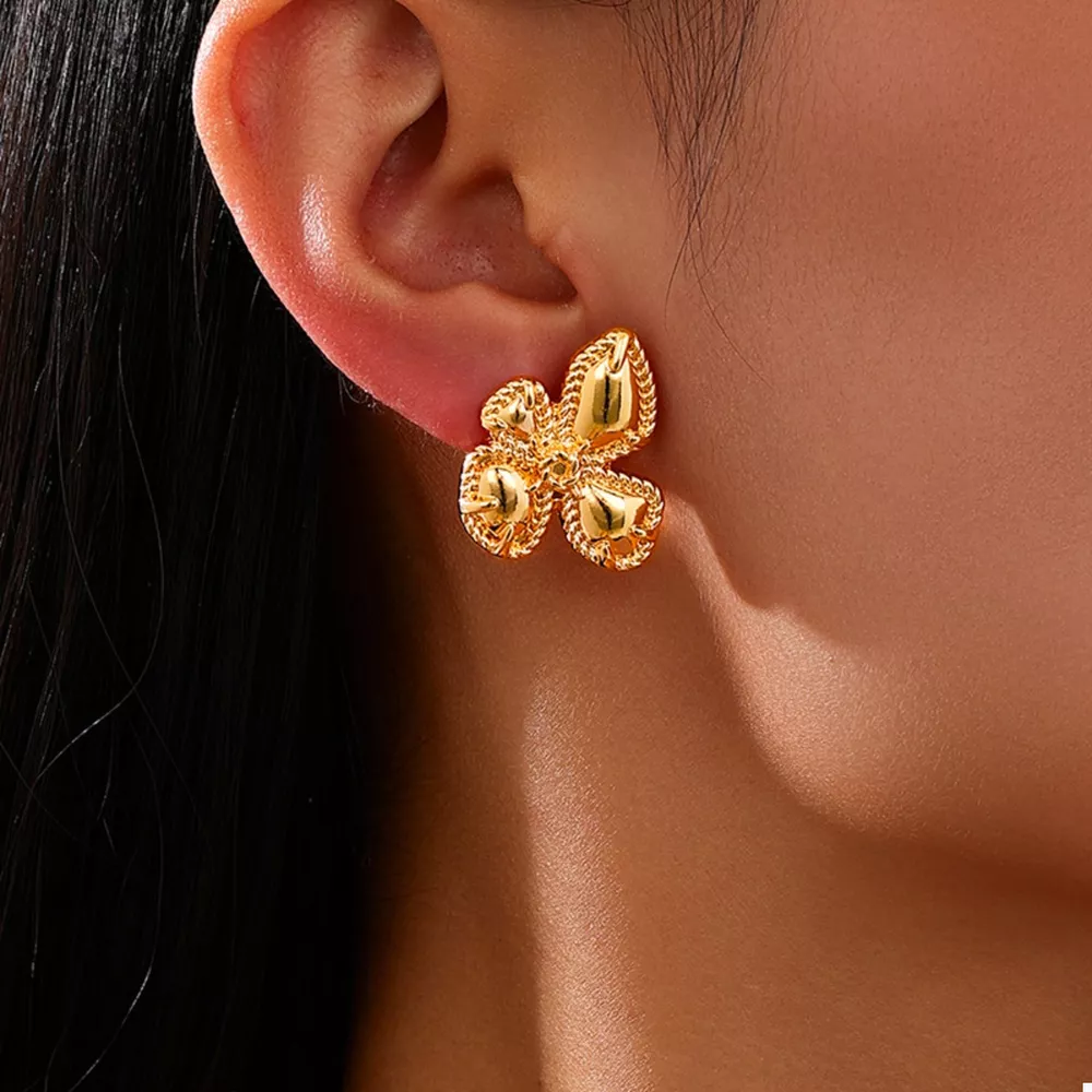 18K Gold-Plated Alloy Flower Stud Earrings, image 4