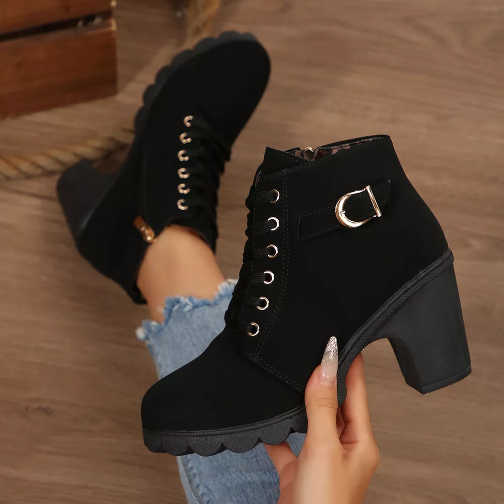 Lace-Up Buckle Chunky Heel Ankle Boots, image 12