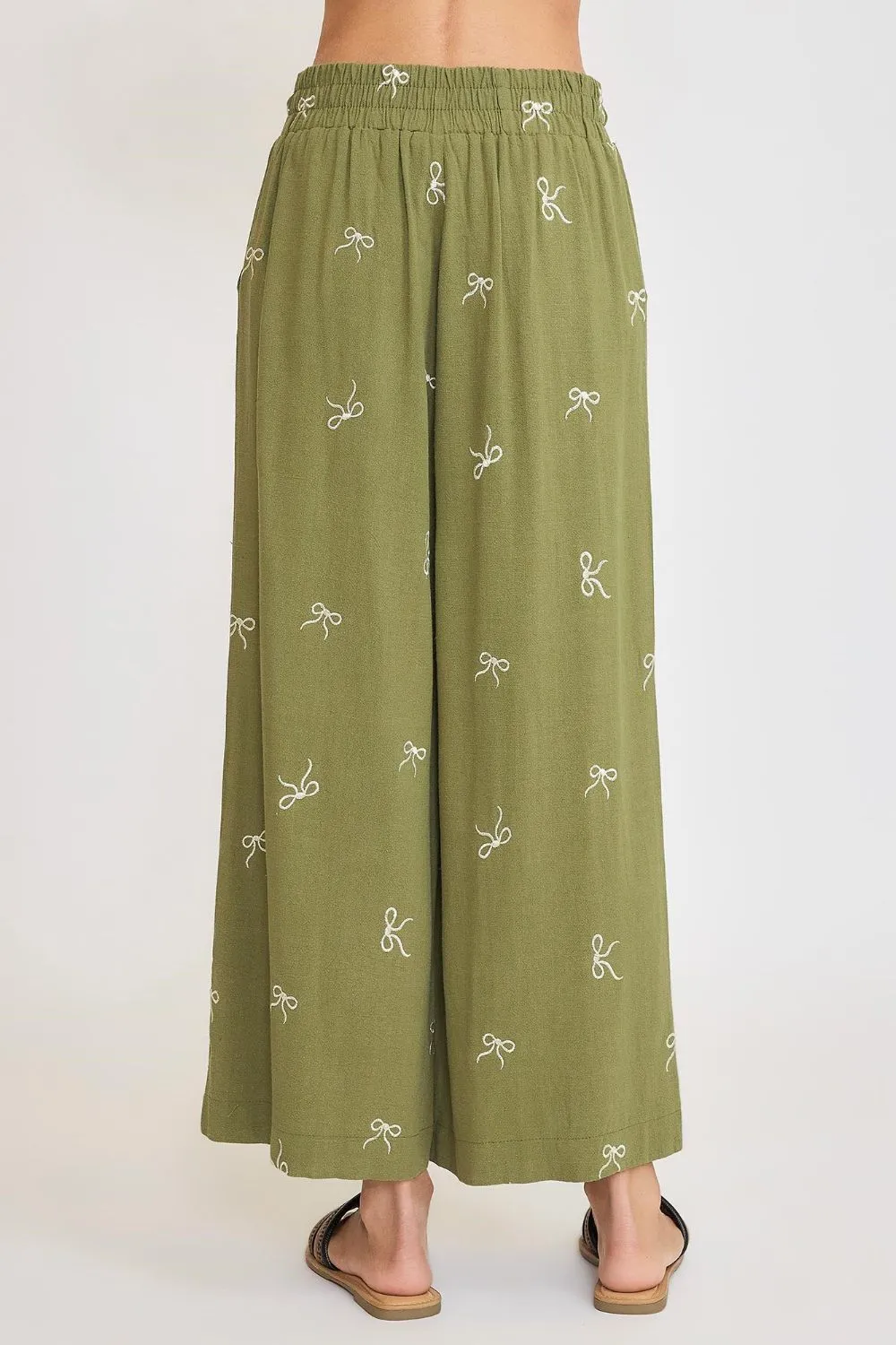 Full Size Lace Drawstring Embroidered Bow Wide Leg Pants Plus Size, image 4