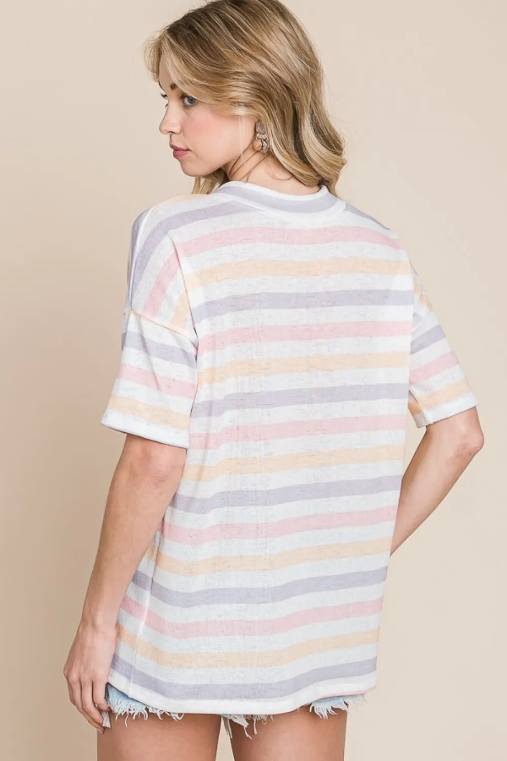 Striped V-Neck Short Sleeve T-Shirt, image 2