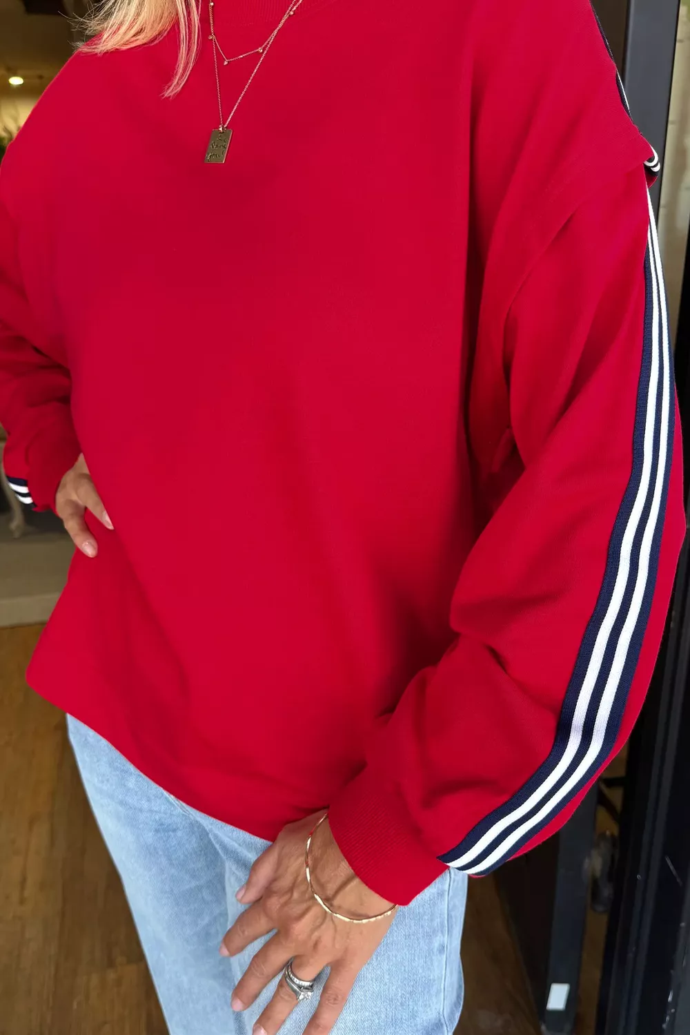 Contrast Striped Detail Varsity Sweatshirt, image 2