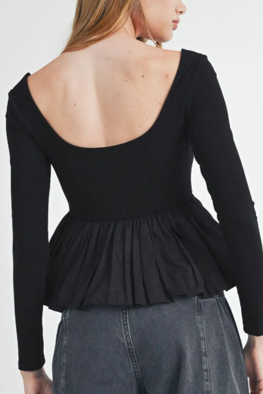 Peplum Scoop Neck Long Sleeve T-Shirt, image 6