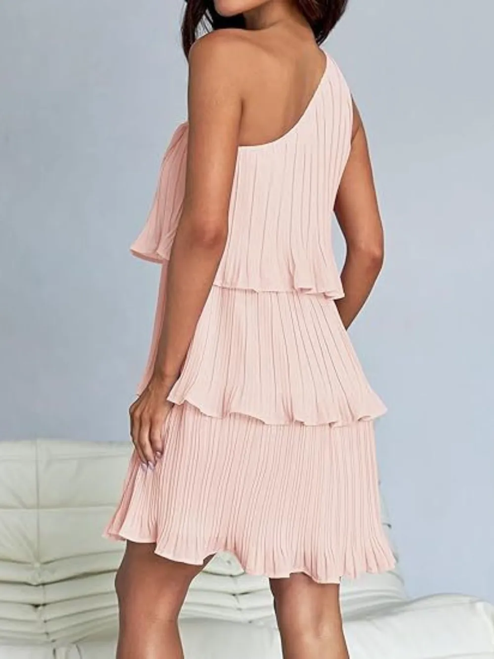 Layered Single Shoulder Mini Dress, image 26