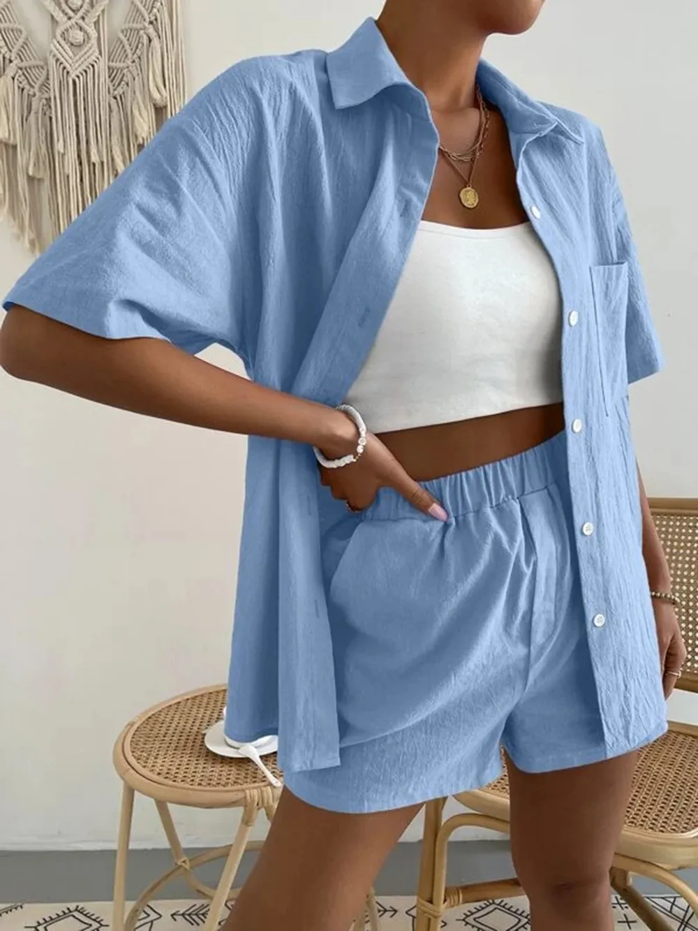 Button Up Short Sleeve Shirt and Shorts Set, image 17