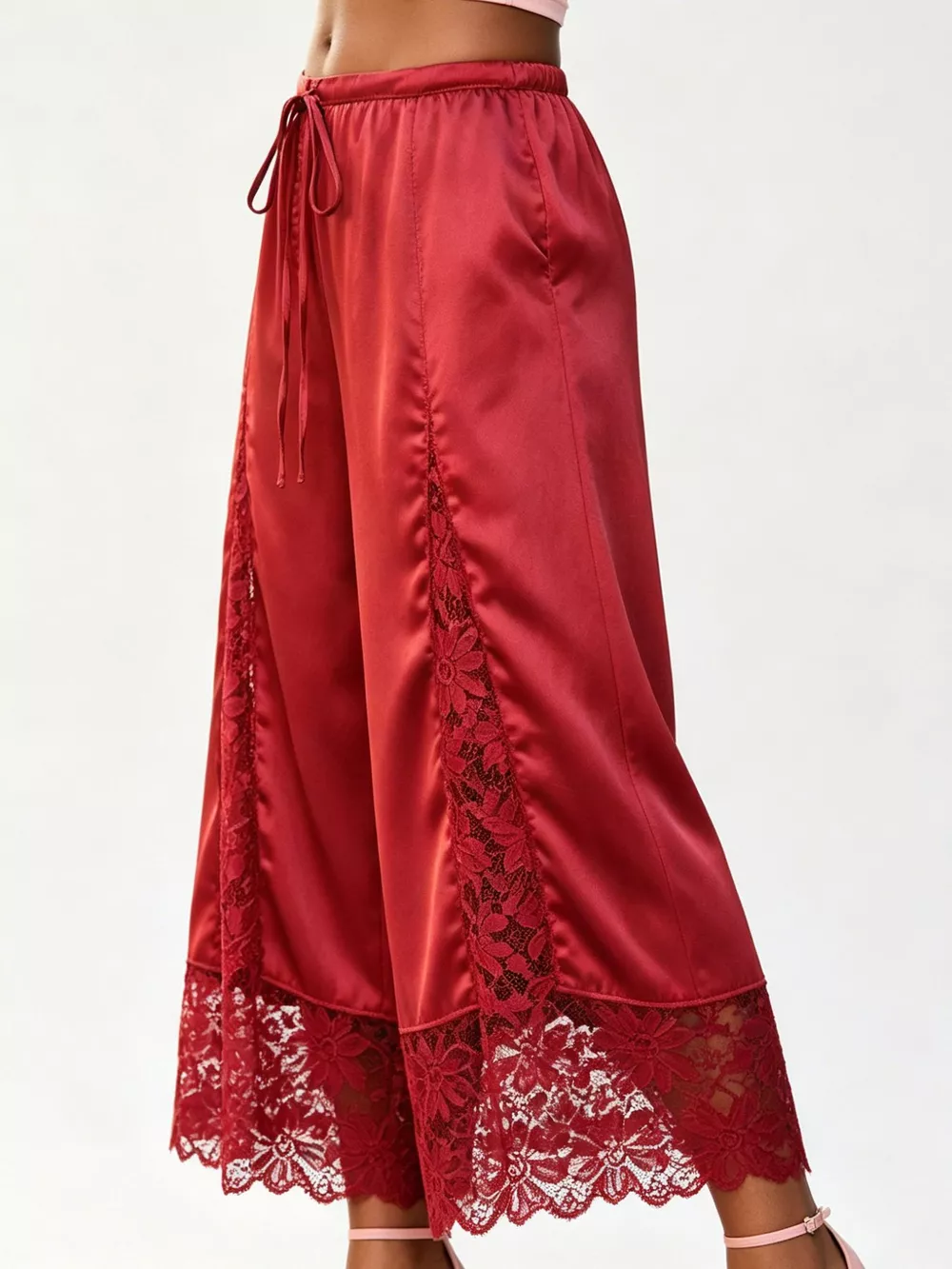 Lace Trim Wide-Leg Cropped Pants, image 25