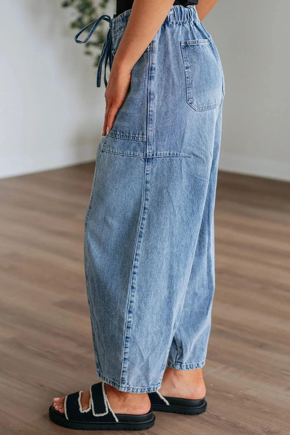 Wide Leg Drawstring Jeans, image 4