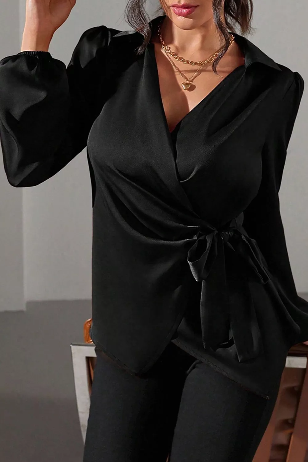 Satin Tied Detail Long Sleeve Blouse, image 17