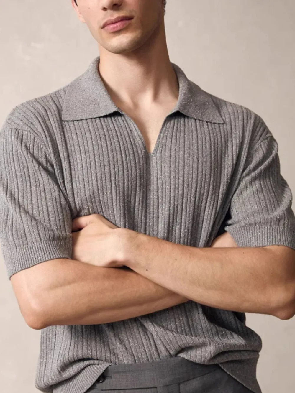 Men's Plus Size Johnny Collar Half Sleeve Knit Polo