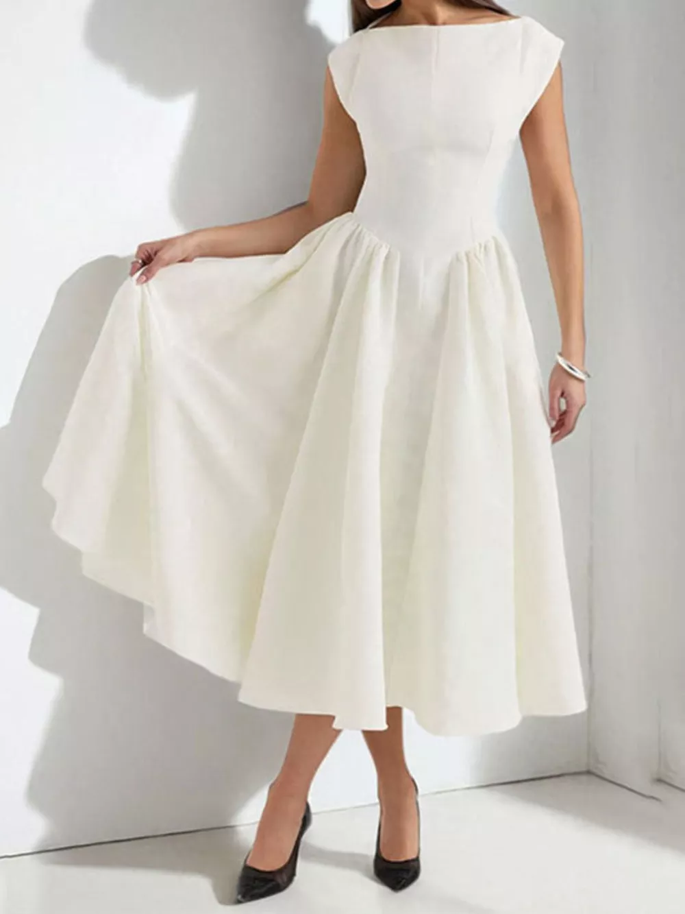 Cap Sleeve A-Line Midi Dress, image 2
