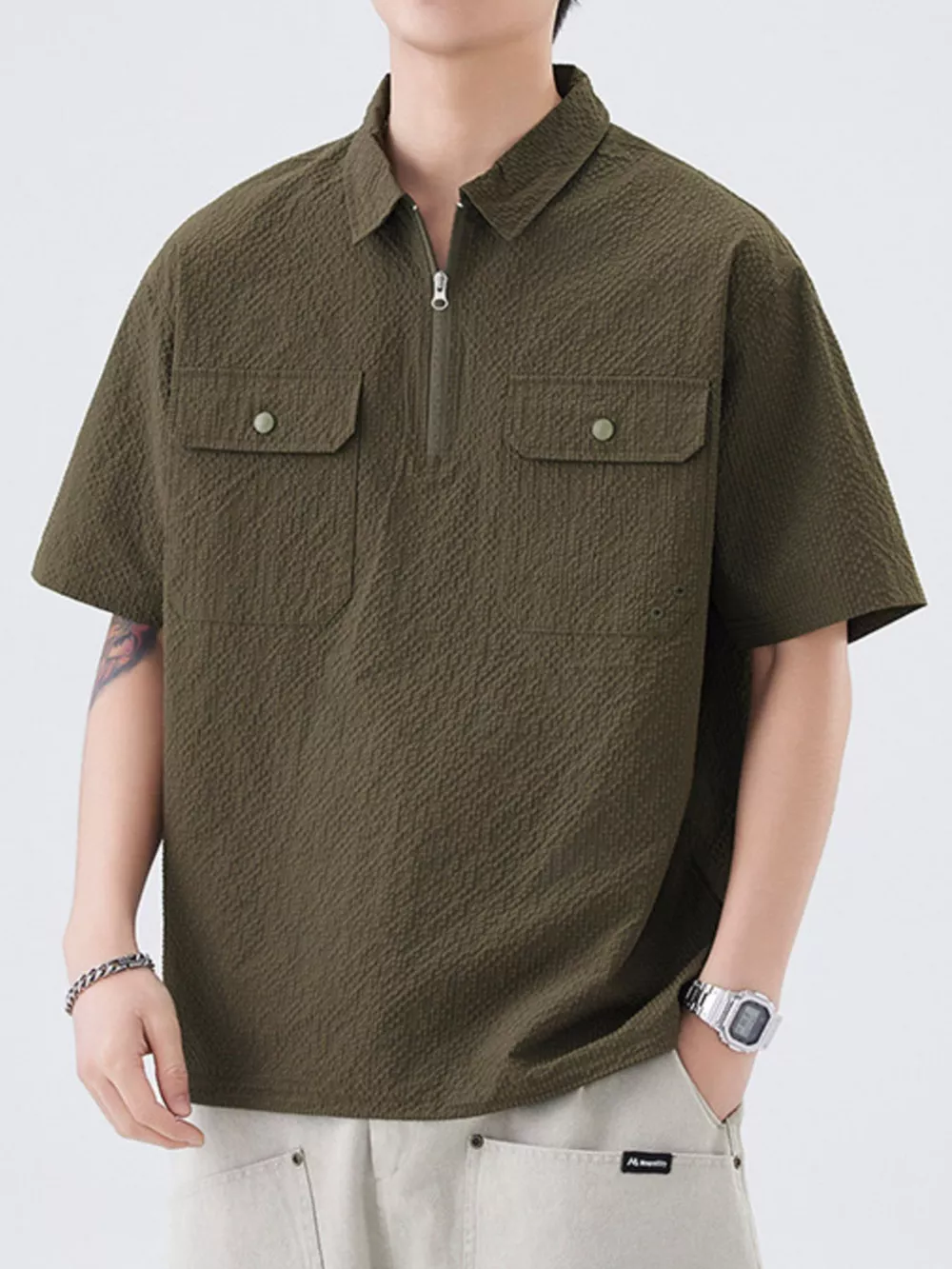 Men's Quarter Zip Half Sleeve Polo, image 3