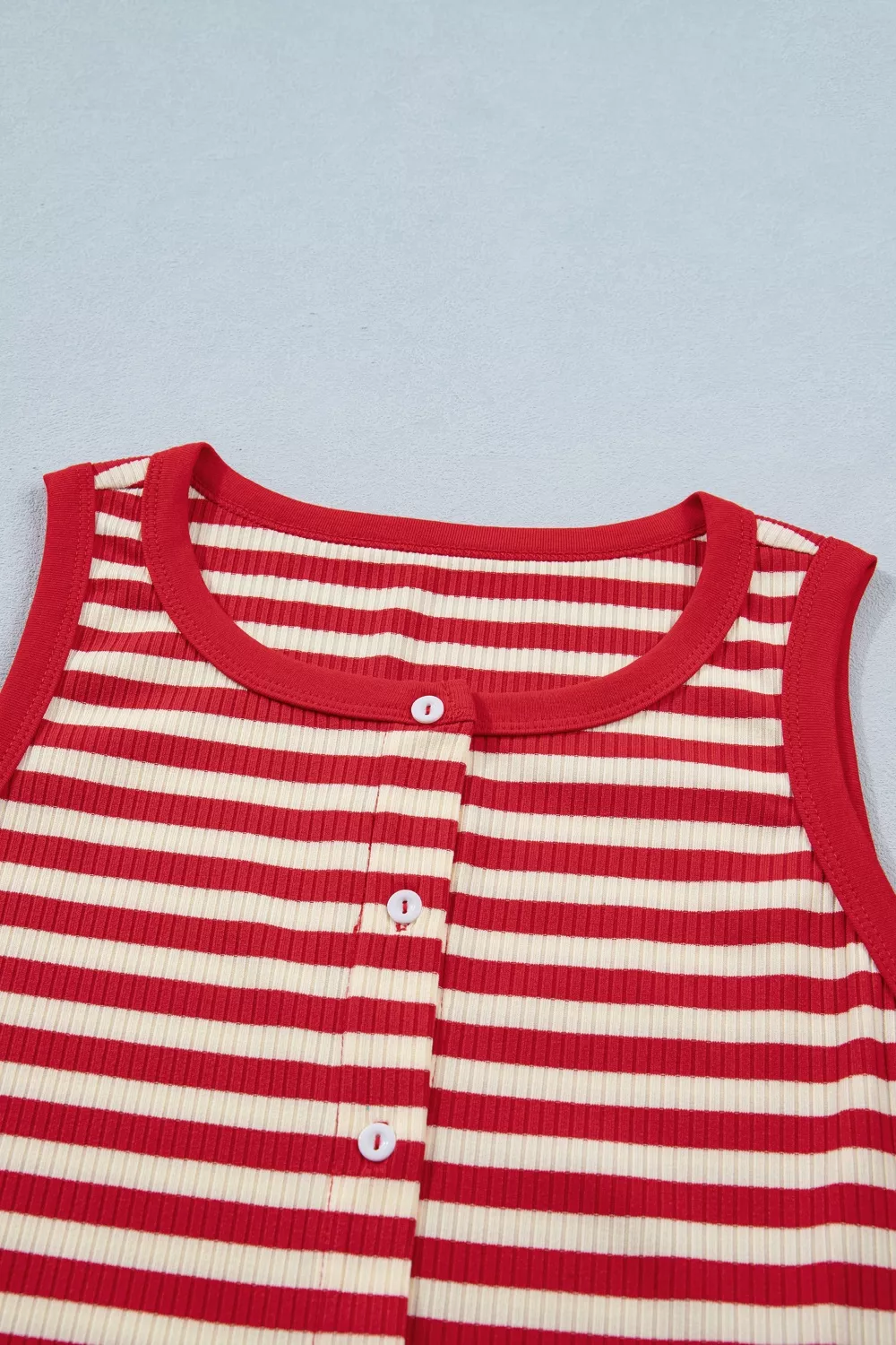 Stripe Buttoned Ribbed Knit Tank Top, image 9