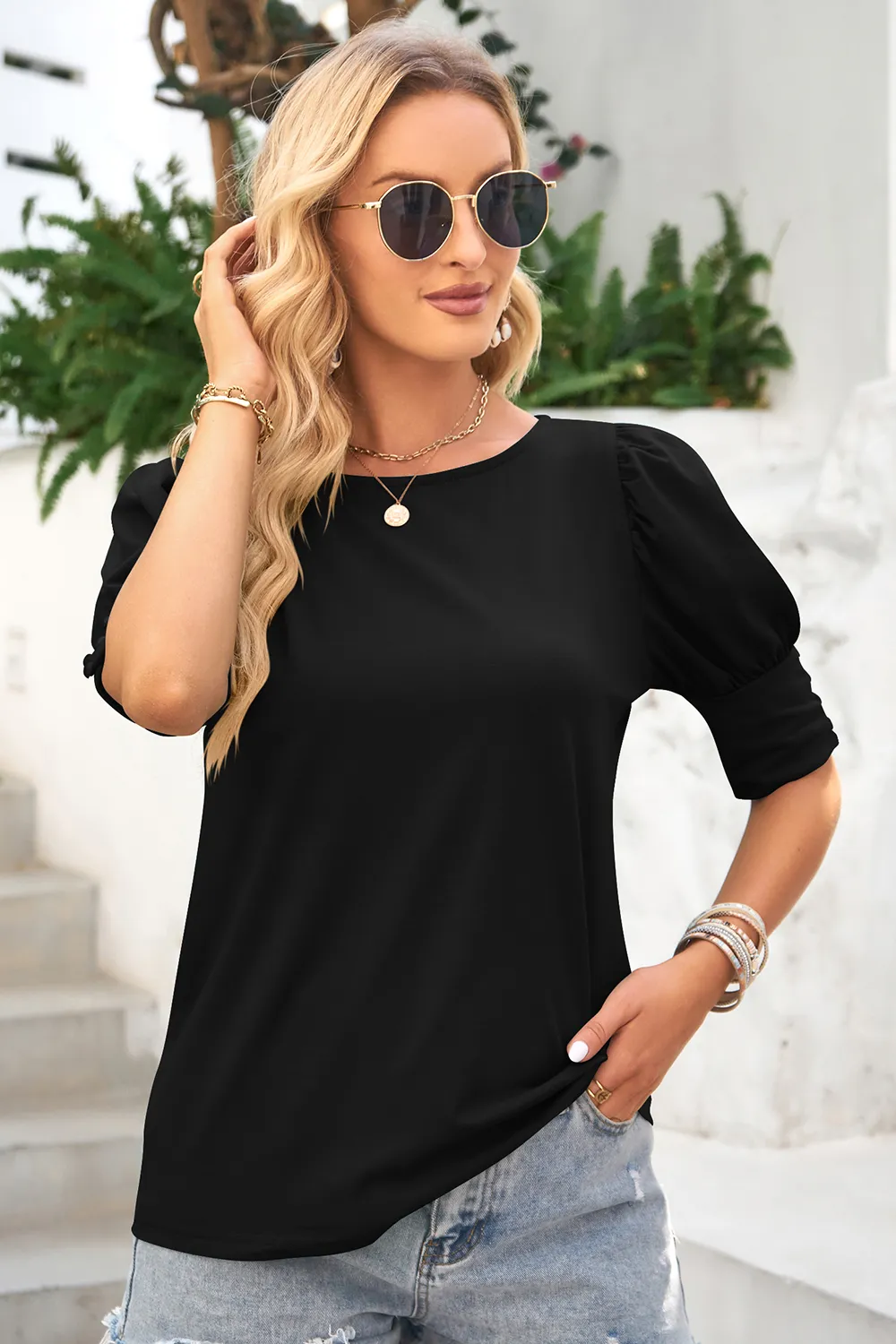 Round Neck Lantern Sleeve Blouse, image 14