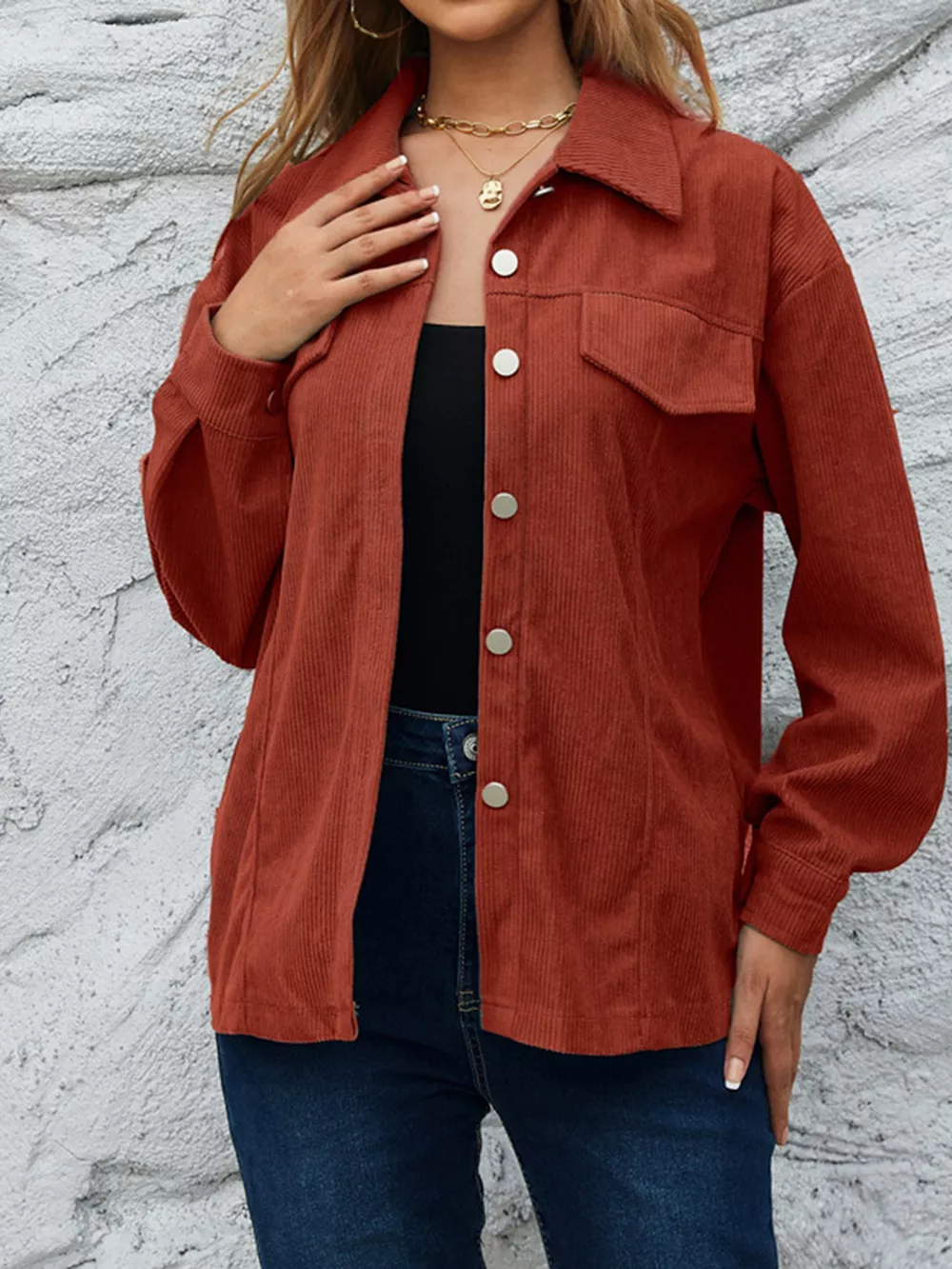 Corduroy Button-Down Shirt with Chest Pockets, image 2