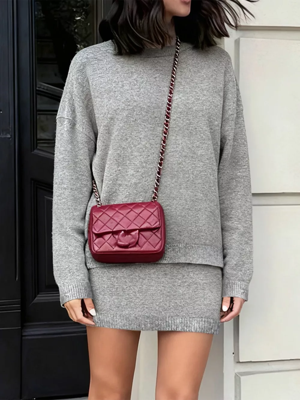 Plus Size Round Neck Long Sleeve Top and Skirt Sweater Set, image 5