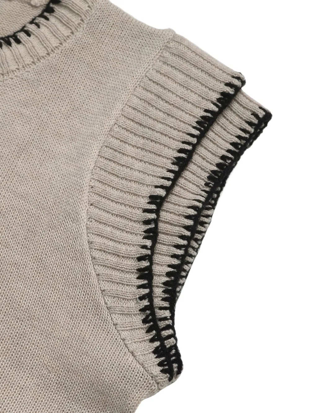 Contrast Trim Round Neck Cap Sleeve Knit Top, image 5