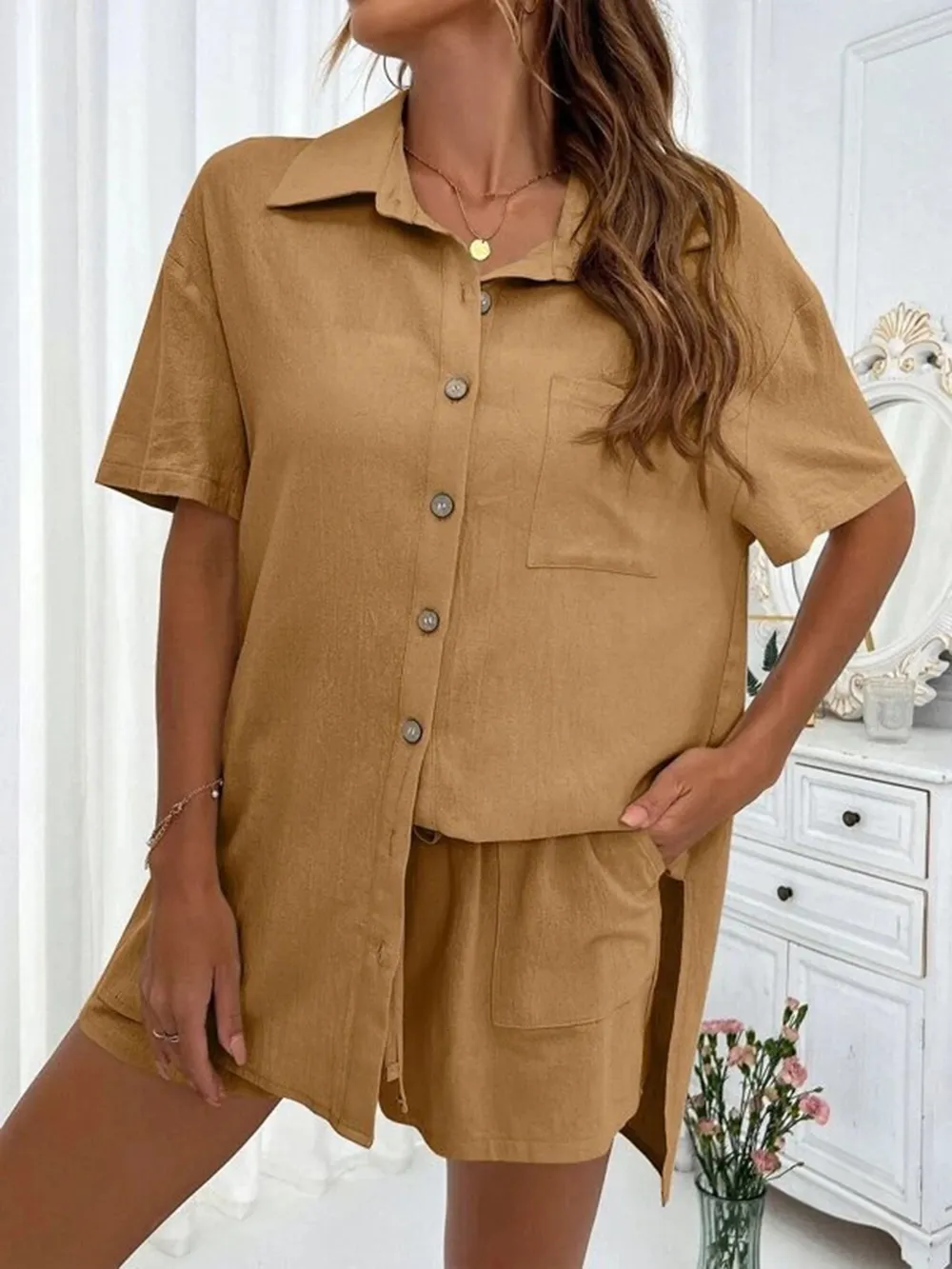 Button Up Shirt and Drawstring Shorts Set, image 27