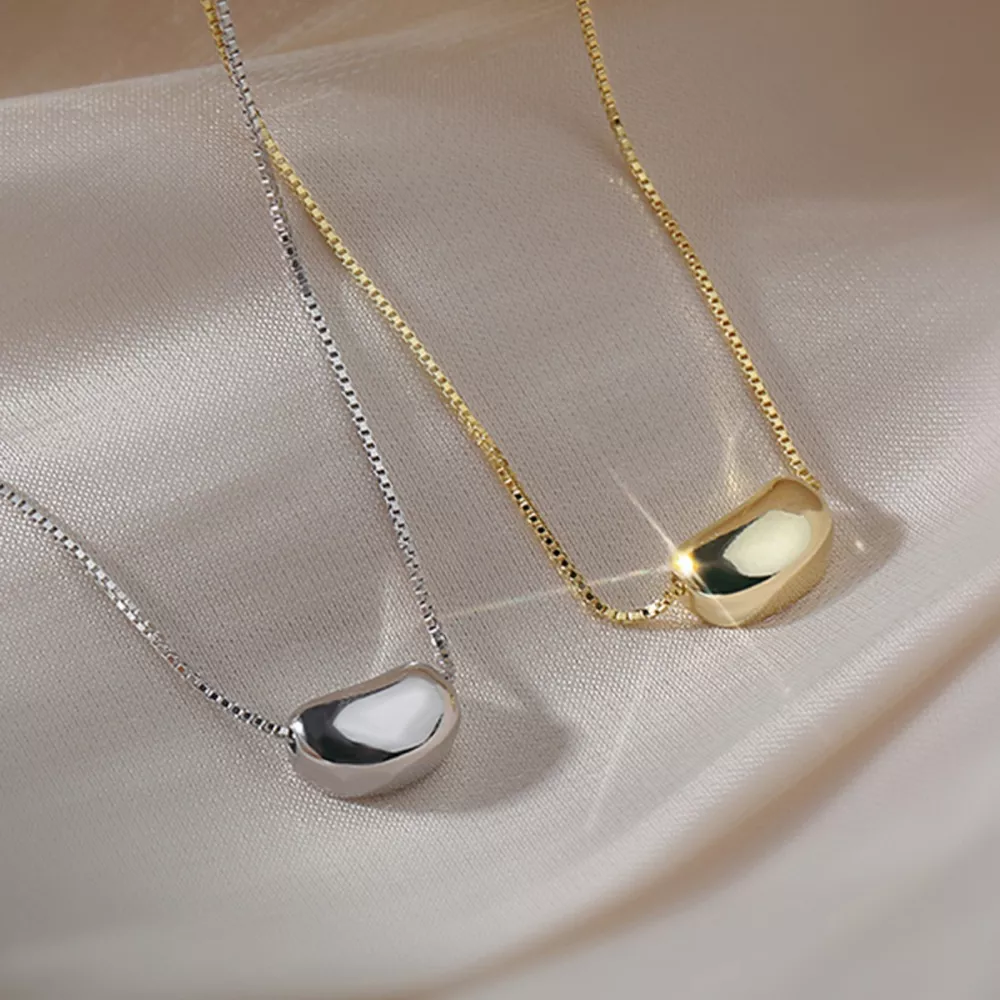 925 Sterling Silver Bean Pendant Necklace, image 2