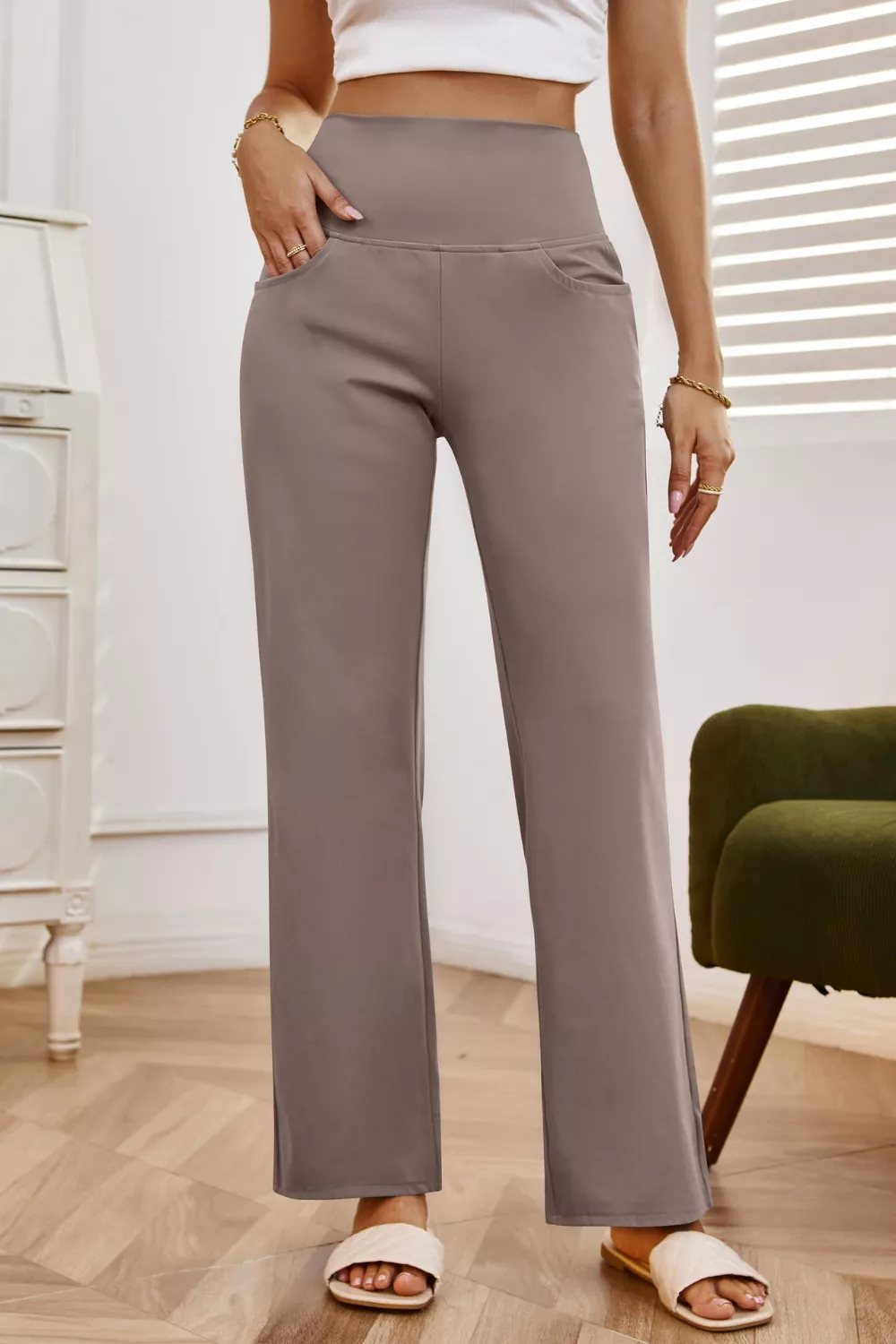 High Waist Wide Leg Pants with Pockets, image 22