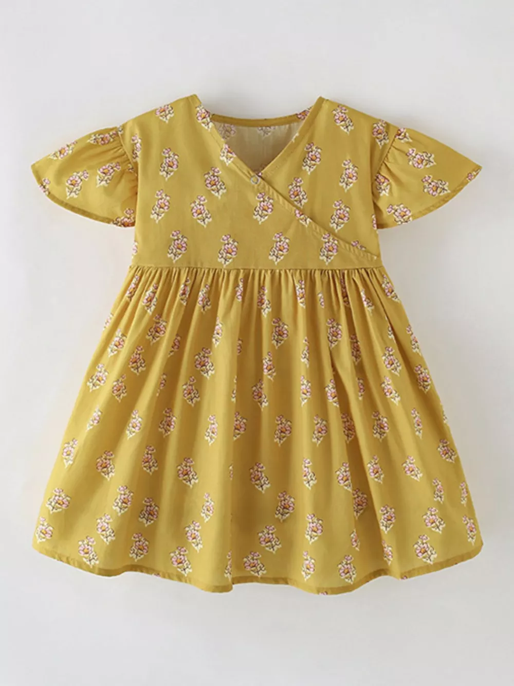 Children's Floral Print Ruffle Sleeve Wrap Dress